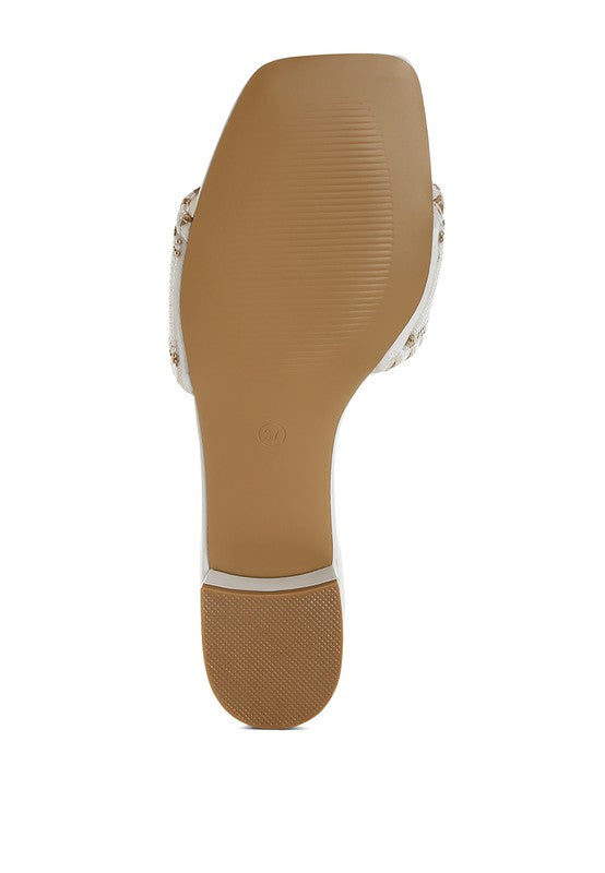 Women Vacay Babe Lake Como Beaded Slip On Low Block Heels Zarnesh