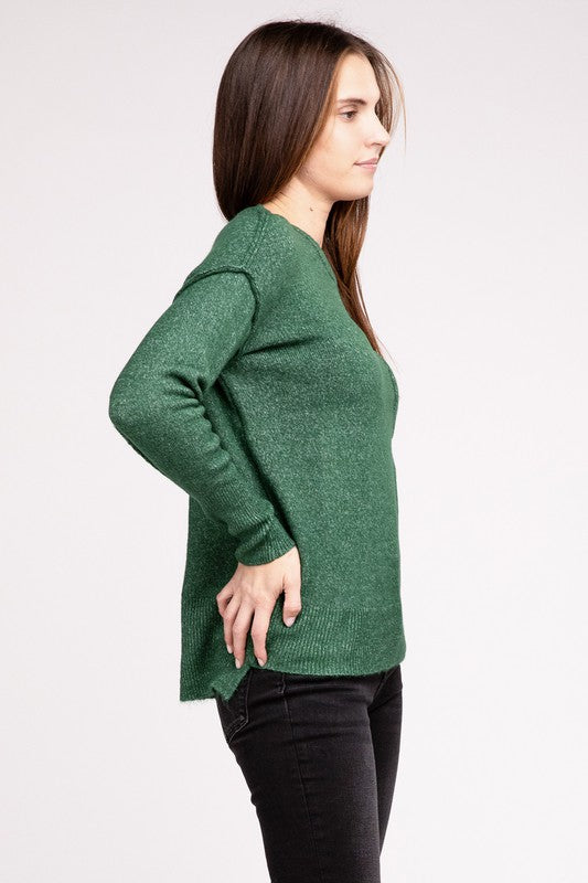 Women Melange Hi-Low Hem Round Neck Sweater | Zarnesh