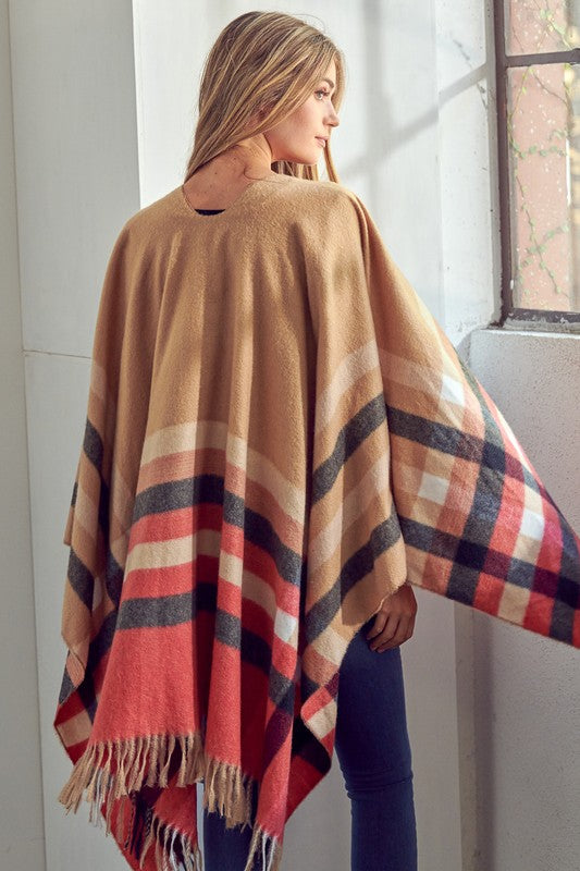 Women Plaid Pattern Shawl Poncho | Zarnesh