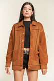 Women Plus Collar Button Down Faux Sherpa Lining Suede Jacket Zarnesh