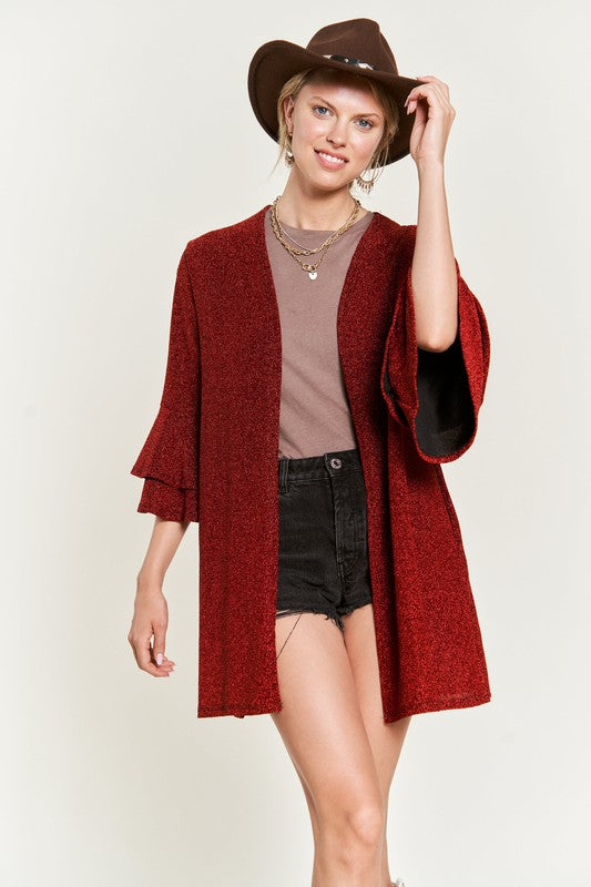 Women's Glitter Bell Sleeve Open Front Kimono Cardigan | Zarnesh