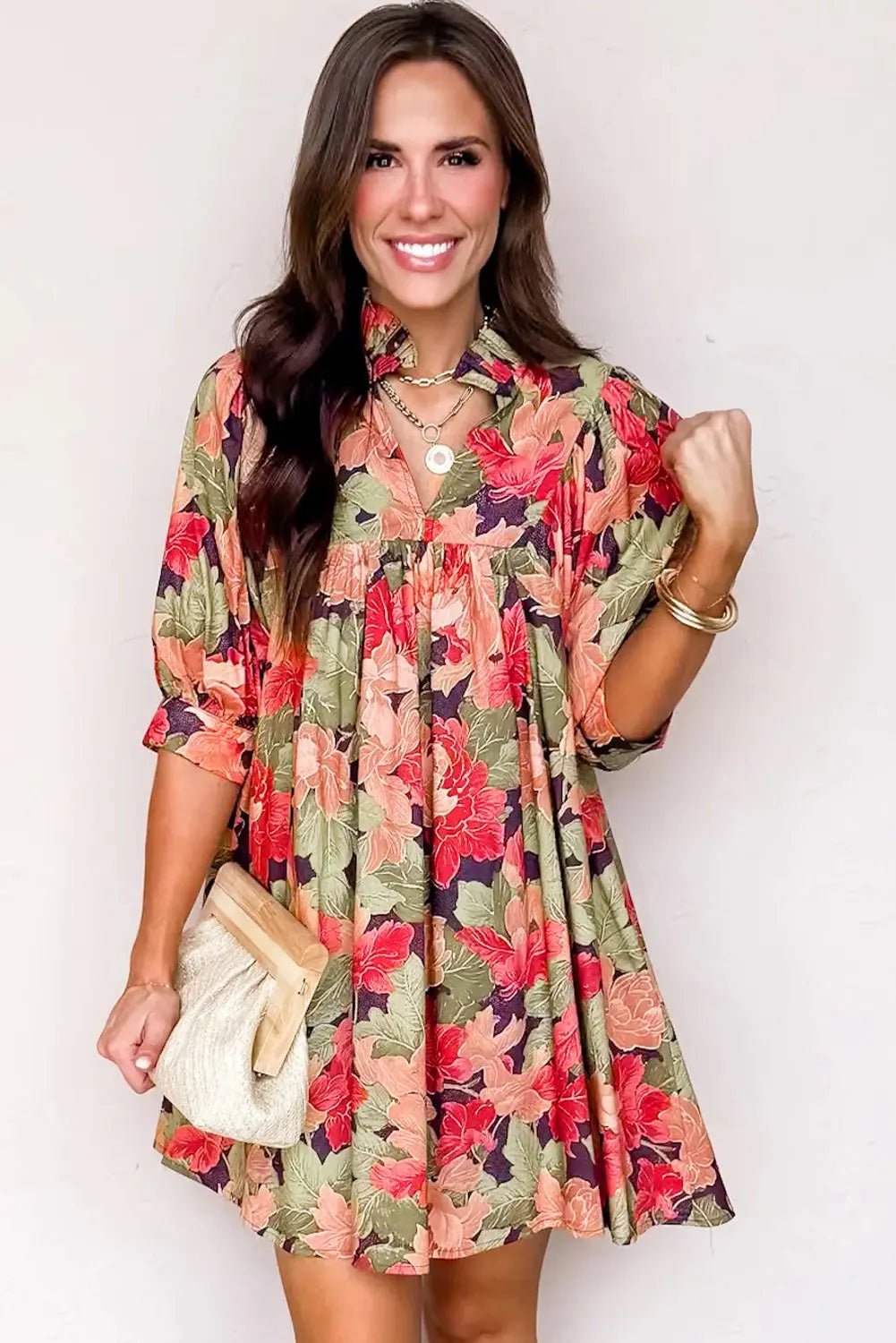 Annika Floral Half Sleeve Babydoll Mini Dress | Zarnesh