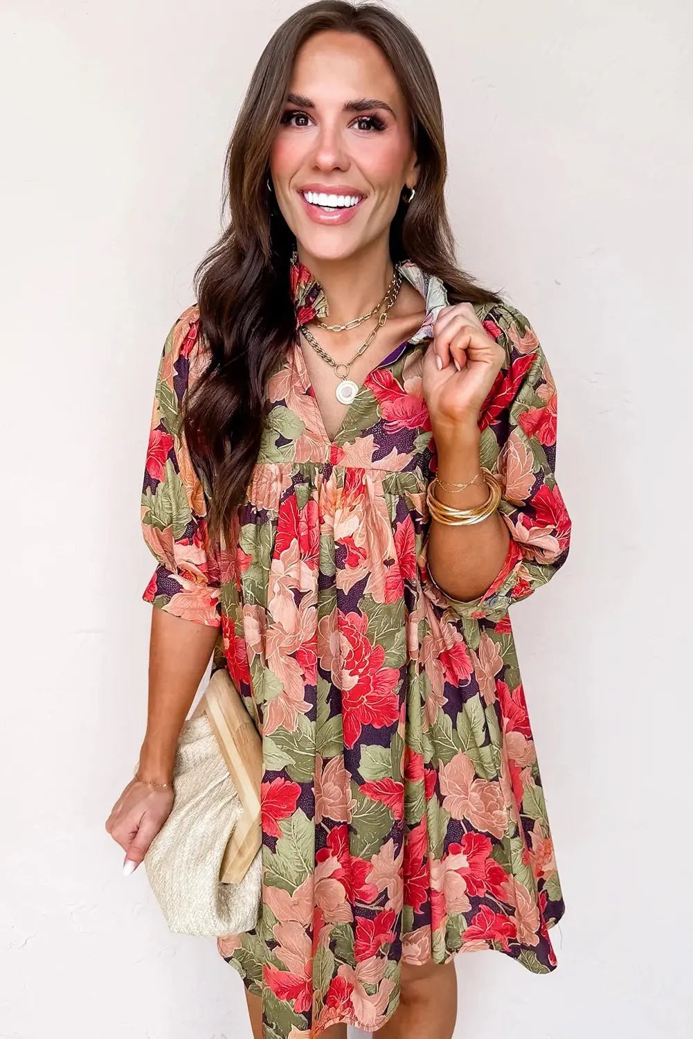 Annika Floral Half Sleeve Babydoll Mini Dress | Zarnesh