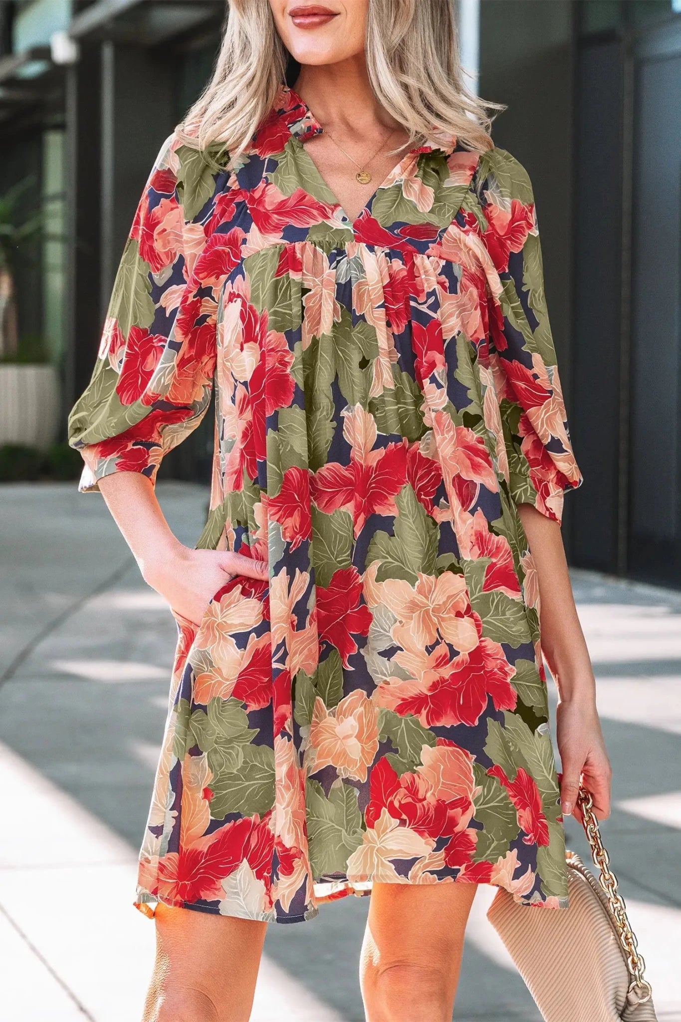 Annika Floral Half Sleeve Babydoll Mini Dress | Zarnesh