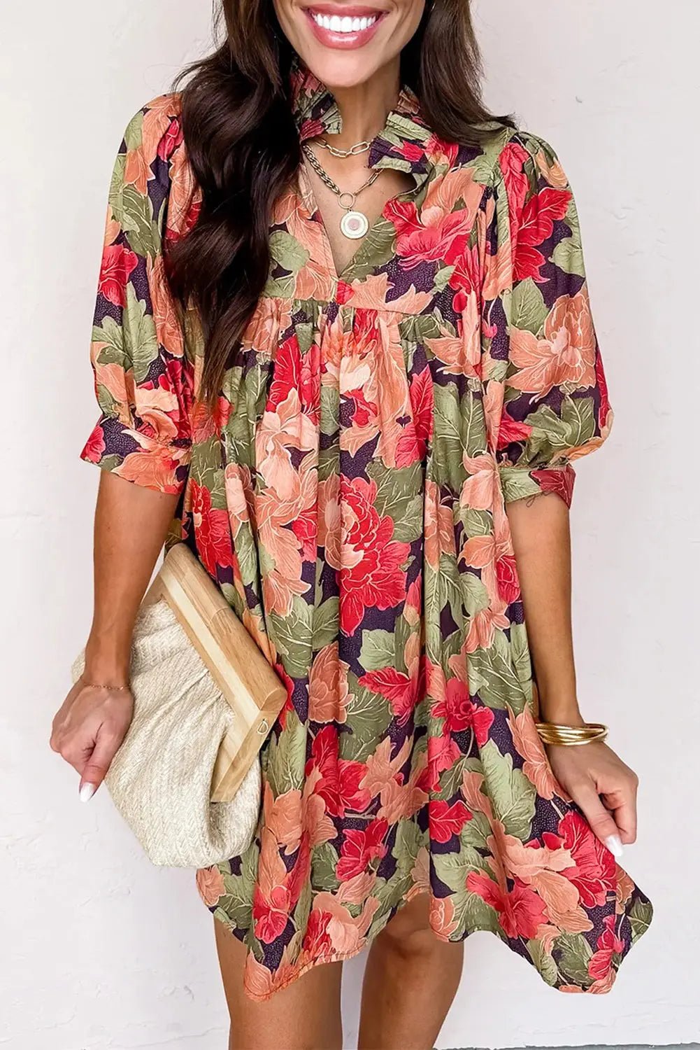 Annika Floral Half Sleeve Babydoll Mini Dress | Zarnesh