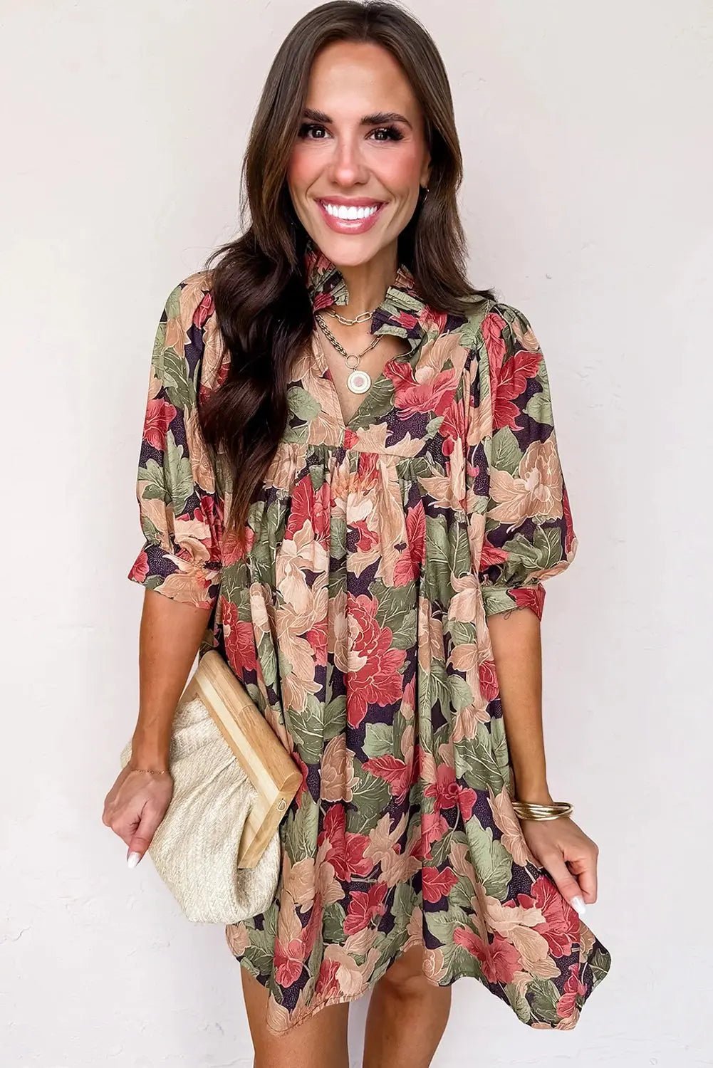 Annika Floral Half Sleeve Babydoll Mini Dress | Zarnesh