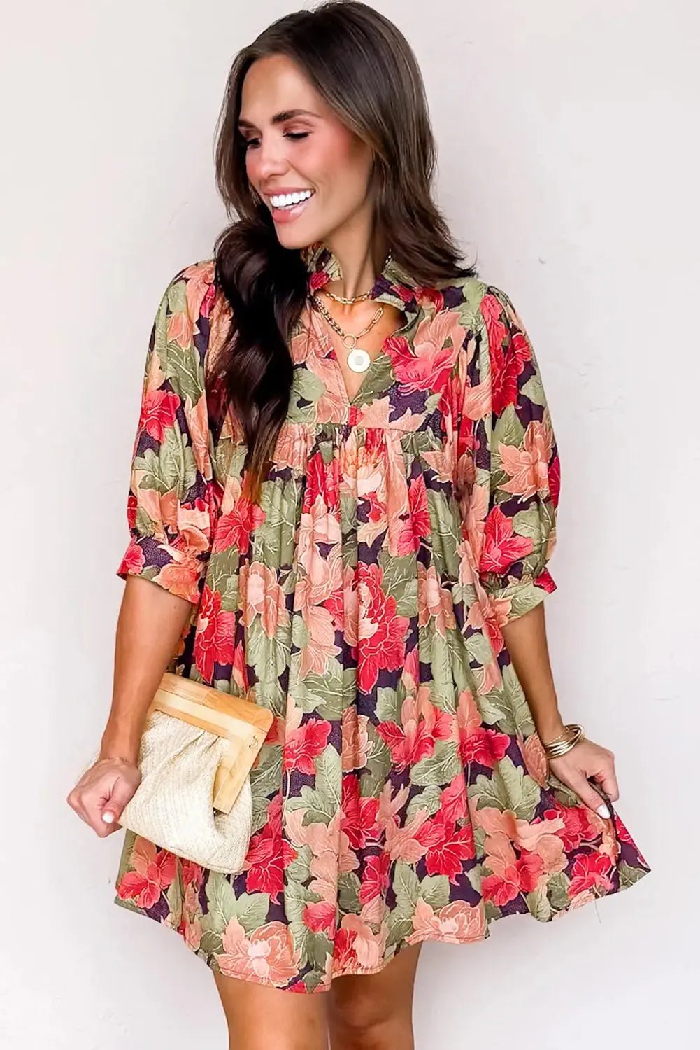 Annika Floral Half Sleeve Babydoll Mini Dress | Zarnesh