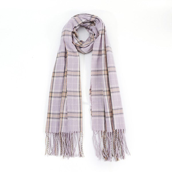 Women Striped Plaid Fringed Scarf | Zarnesh