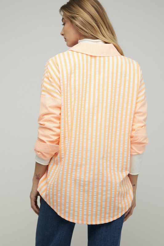 Women Stripe Button Down Long Sleeve Shirt | Zarnesh