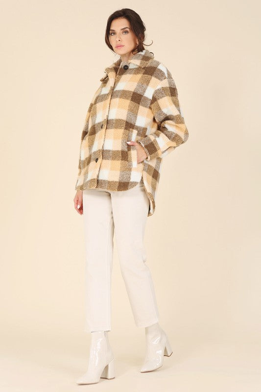 Women’s Plaid Sherpa Jacket with Pockets | Zarnesh