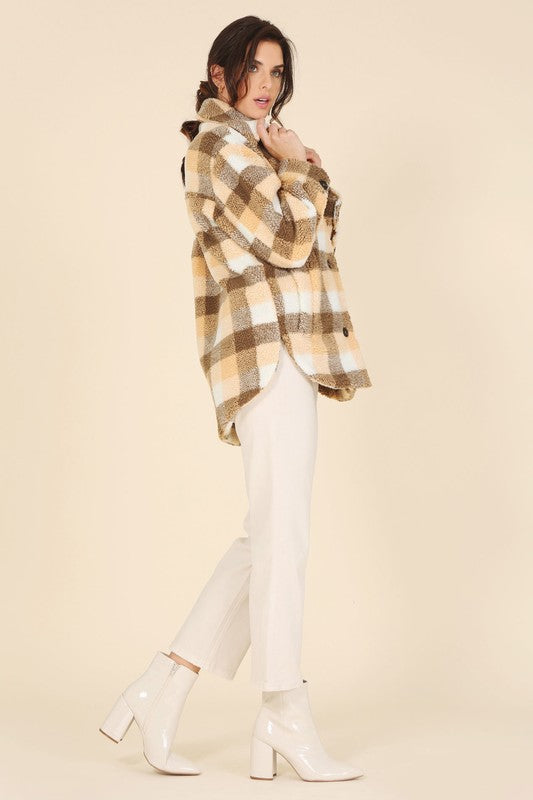 Women’s Plaid Sherpa Jacket with Pockets | Zarnesh