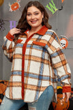 Women Plus Size Plaid Collared Long Sleeves Buttoned Jacket Zarnesh