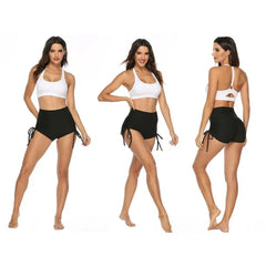 Women's High-Waisted European and American bubble shorts bow Black 3pcs| Zarnesh 