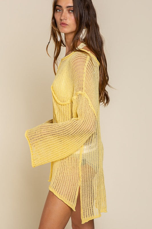 Loose Fit See-through Boat Neck Sweater zarnesh.com