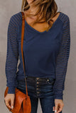 Women’s Fiona Sheer Stripe Long Sleeve V Neck Top | Zarnesh