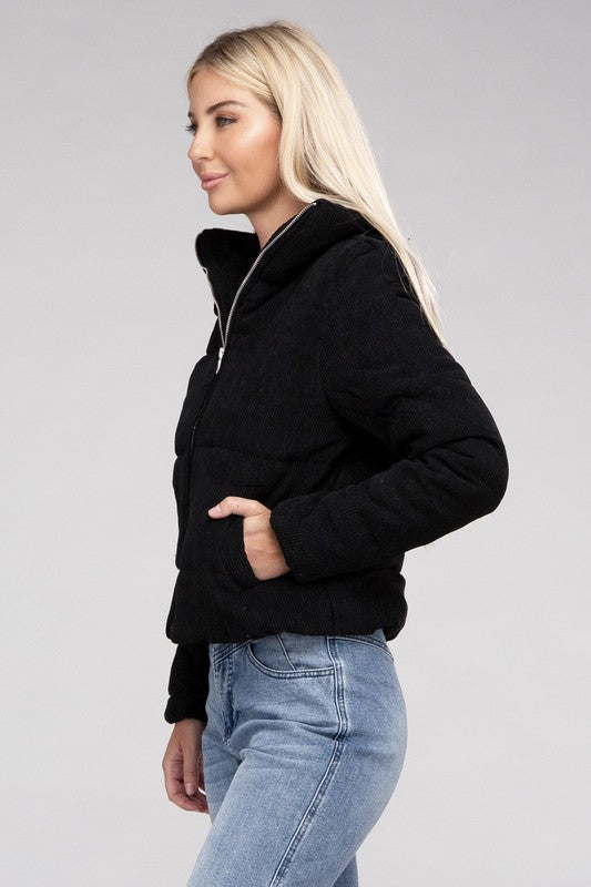 Women High Collar Corduroy Zip-Up Jacket | Zarnesh