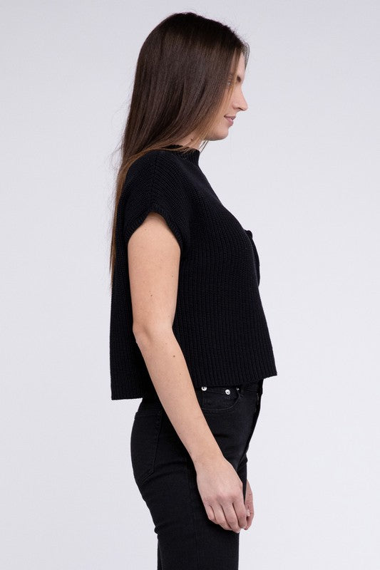 Women Mock Neck Short Sleeve Cropped Sweater | Zarnesh