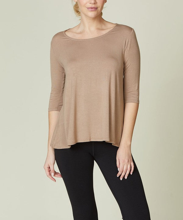 Women Bamboo U Neck Elbow Length Flared Bottom Tunic T Shirt Zarnesh