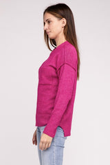 Women Melange Hi-Low Hem Round Neck Sweater | Zarnesh