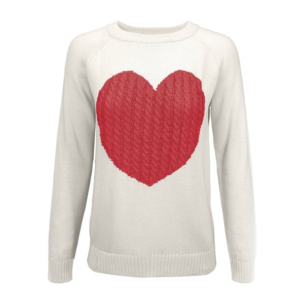 Women Love Heart Jacquard Round Neck Pullover Sweater | Zarnesh