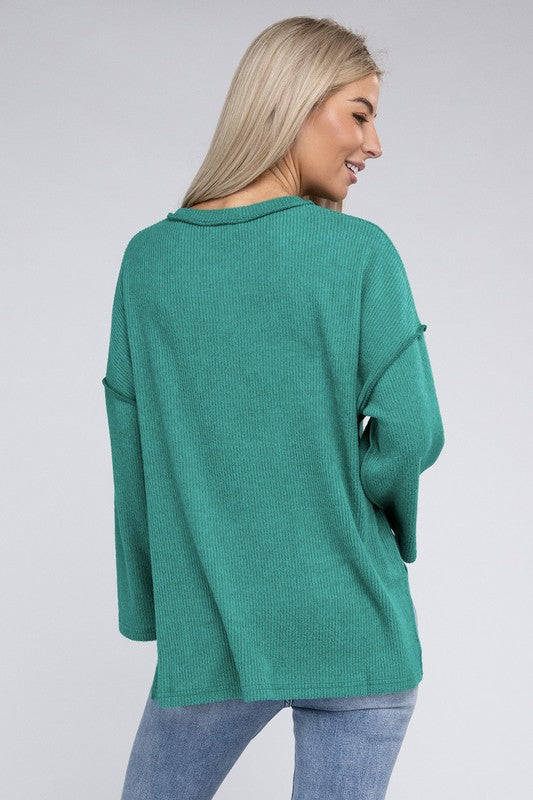 Women Ribbed Brushed Melange Hacci Henley Sweater | Zarnesh