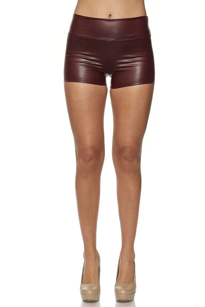 Banded High Waist Faux Leather Booty Shorts | Zarnesh