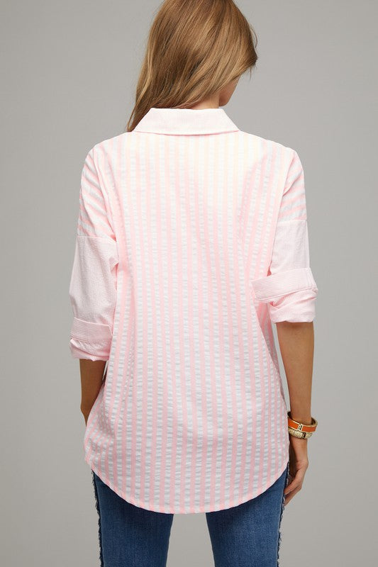 Women Stripe Button Down Long Sleeve Shirt | Zarnesh