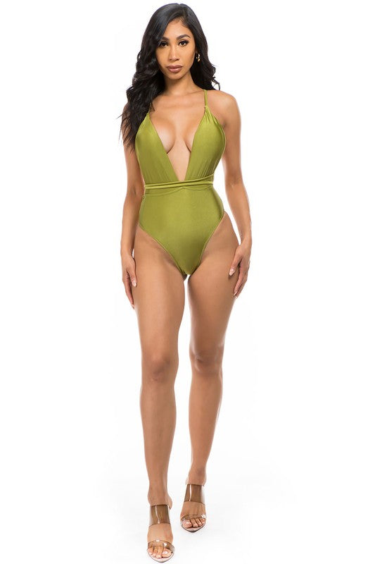 Women Halter Neck Crisscross Straps One Piece Bathing Suit Zarnesh