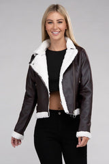 Women Plush Teddy Trimmed PU Jacket | Zarnesh