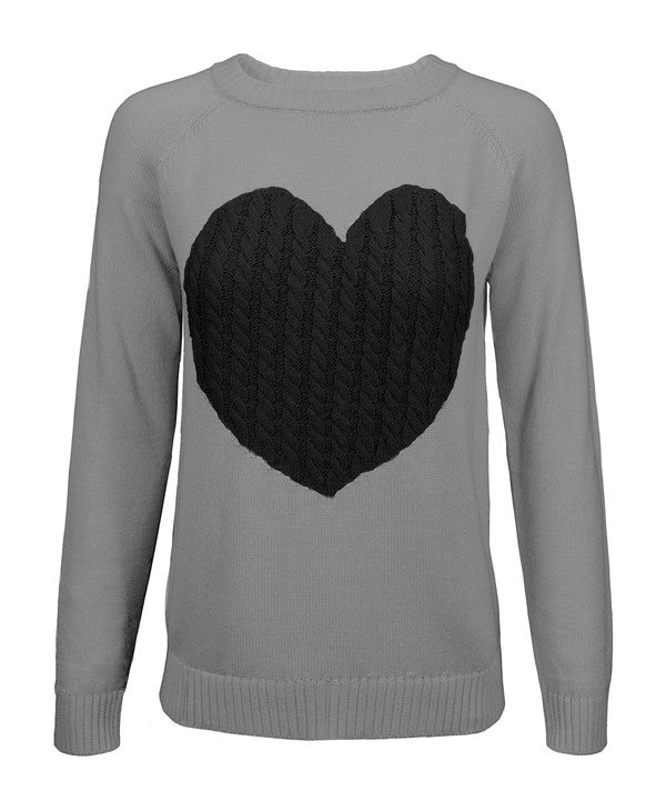 Women Love Heart Jacquard Round Neck Pullover Sweater | Zarnesh