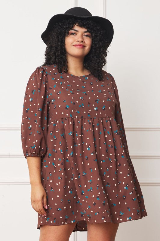 Women Abstract Polka Dot Bishop Sleeve Mini Baby Doll Dress Zarnesh