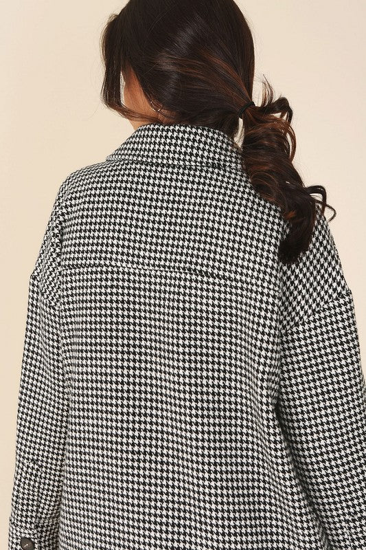 Women Houndstooth Long Shacket | Zarnesh