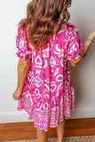 Boho Mixed Print V-Neck Contrast Trim Mini Dress | Zarnesh
