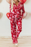 Person wearing a red outfit with pink bows, holding heart-shaped balloons on a light background.