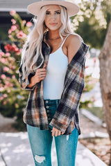 Women Oversized Rounded Hem Plaid Shacket with Slits Zarnesh