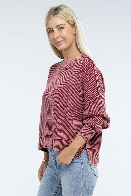 Women’s Washed Side Slit Oversized Cropped Sweater | Zarnesh