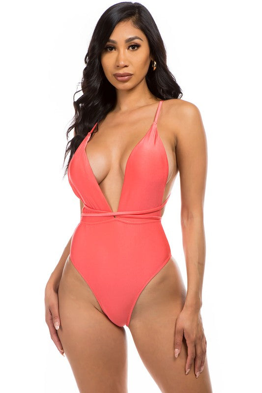 Women Halter Neck Crisscross Straps One Piece Bathing Suit Zarnesh