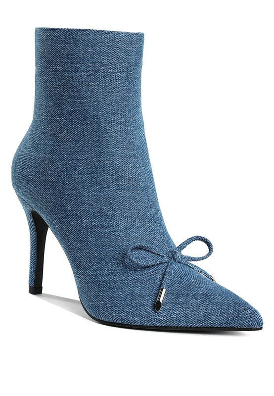 Women’s Flapper Bow Detail Denim Ankle Boots | Zarnesh