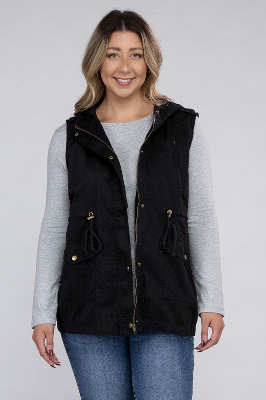 Women Plus Drawstring Waist Military Hoodie Vest | Zarnesh