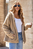 Women Fleece Zip Up Side Pockets Hooded Pocketed Jacket Zarnesh