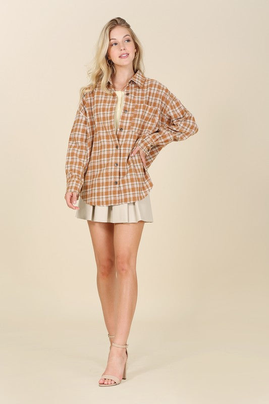 Women Autumn Beige Plaid Shirts | Zarnesh