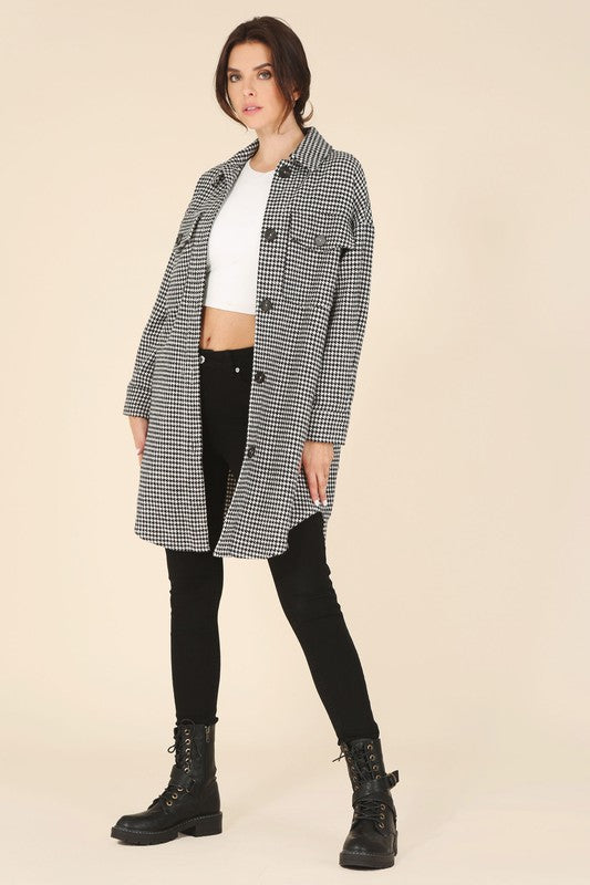 Women Houndstooth Long Shacket | Zarnesh