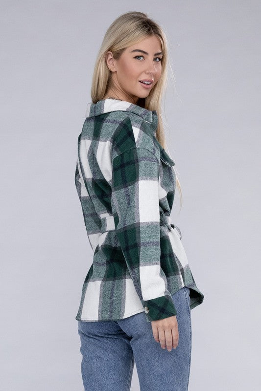 Women Plaid Belted Shacket | Zarnesh