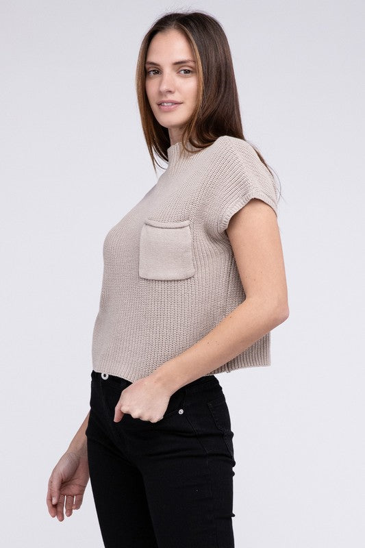 Women Mock Neck Short Sleeve Cropped Sweater | Zarnesh