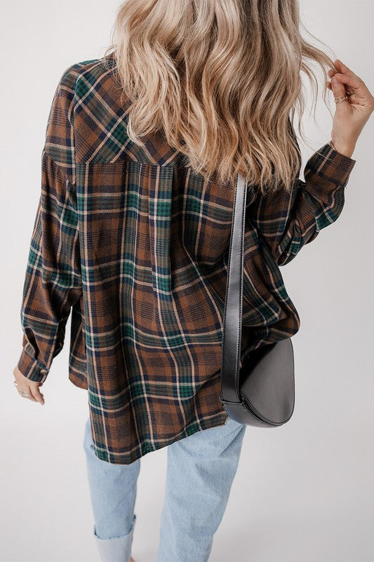 Women Plaid Print Pockets Buttoned Shirt Jacket | Zarnesh