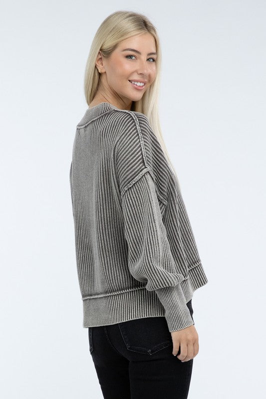 Women’s Washed Side Slit Oversized Cropped Sweater | Zarnesh
