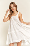 Women Self Tie Straps Square Loose Fit Neck Ruffle Hem Dress Zarnesh