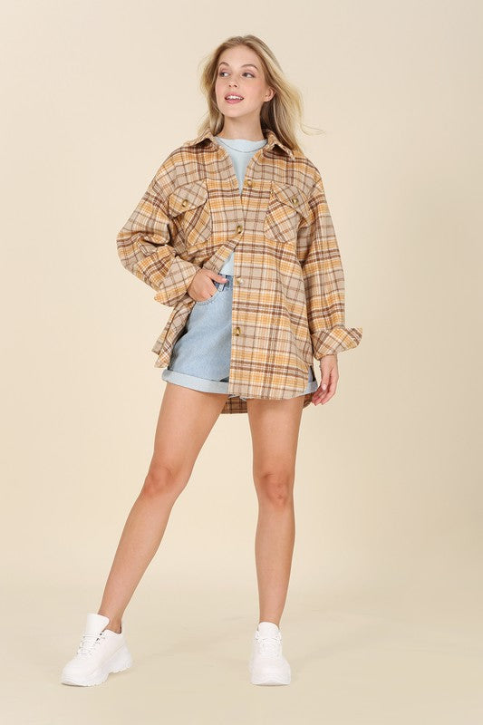 Women Plaid Shacket with Pockets | Zarnesh