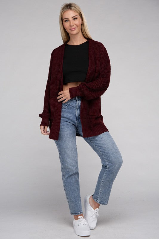Women Low Gauge Waffle Open Cardigan Sweater | Zarnesh