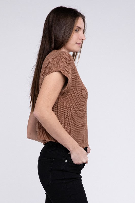 Women Mock Neck Short Sleeve Cropped Sweater | Zarnesh